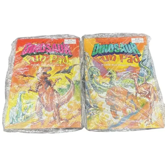 🦖 Dinosaur Fun Pad ActivityBook Lot of 2 Sealed Retro 90s Kids Gift Toy Vintage - Picture 1 of 2
